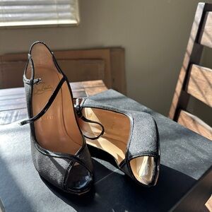 Christian Louboutin black shimmer peep toe heels size 36 1/2